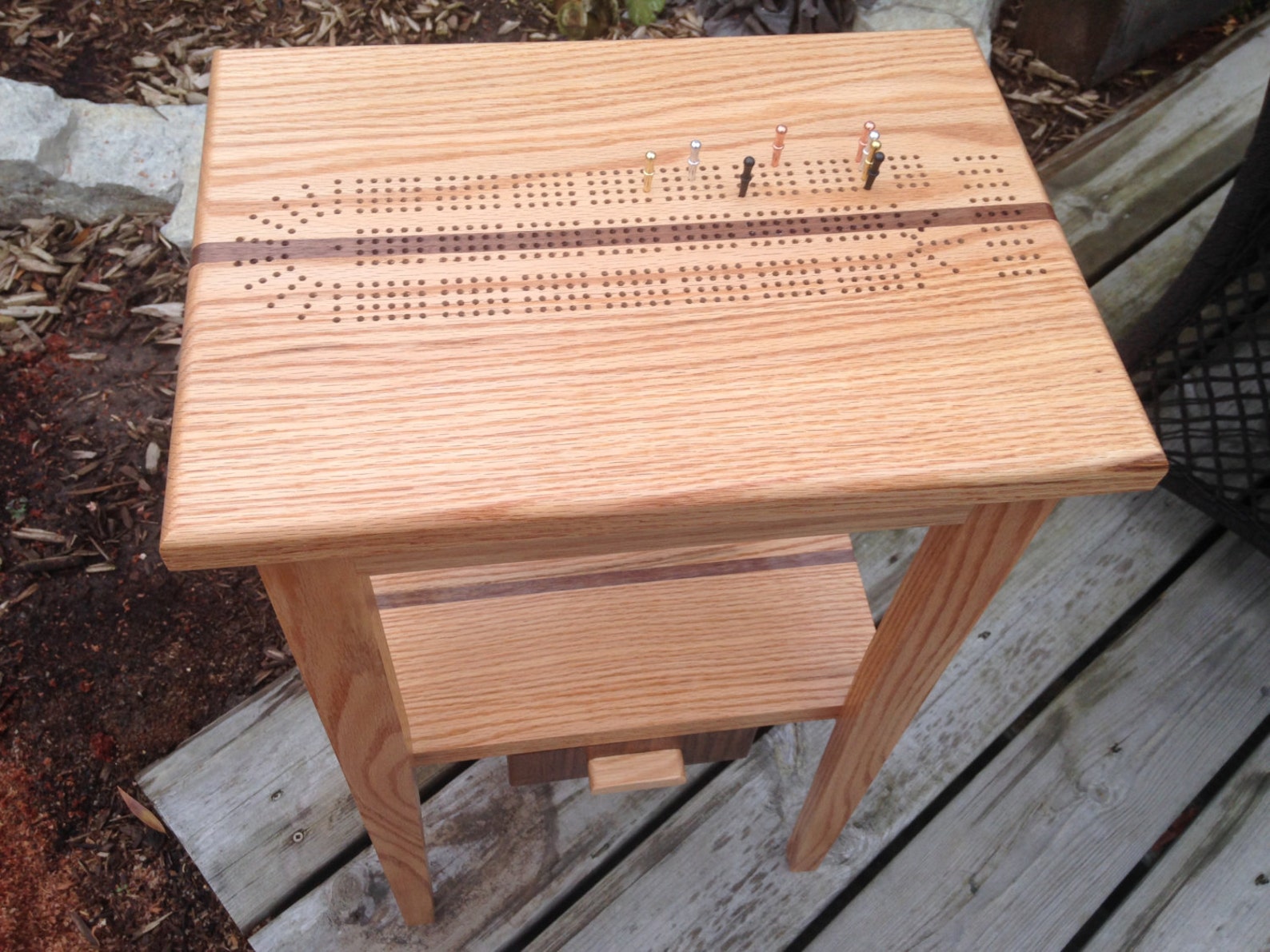 A Hint of Contrast Wood Cribbage Table With Drawer Etsy