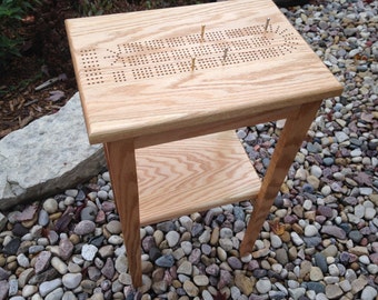 Mesa de cribbage de madera hecha a mano, mesa auxiliar pequeña