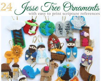 24 JESSE TREE Advent Ornaments PATTERN • 24 Ornaments with easy to print scripture references • Pattern •