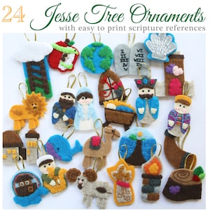 24 JESSE TREE Advent Ornaments PATTERN • 24 Ornaments with easy to print scripture references • Pattern •