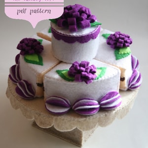 Felt Birthday Cake (2 Tier) --- PDF PATTERN --- with stand, candles & cake topper  --- Instant pdf Download ---