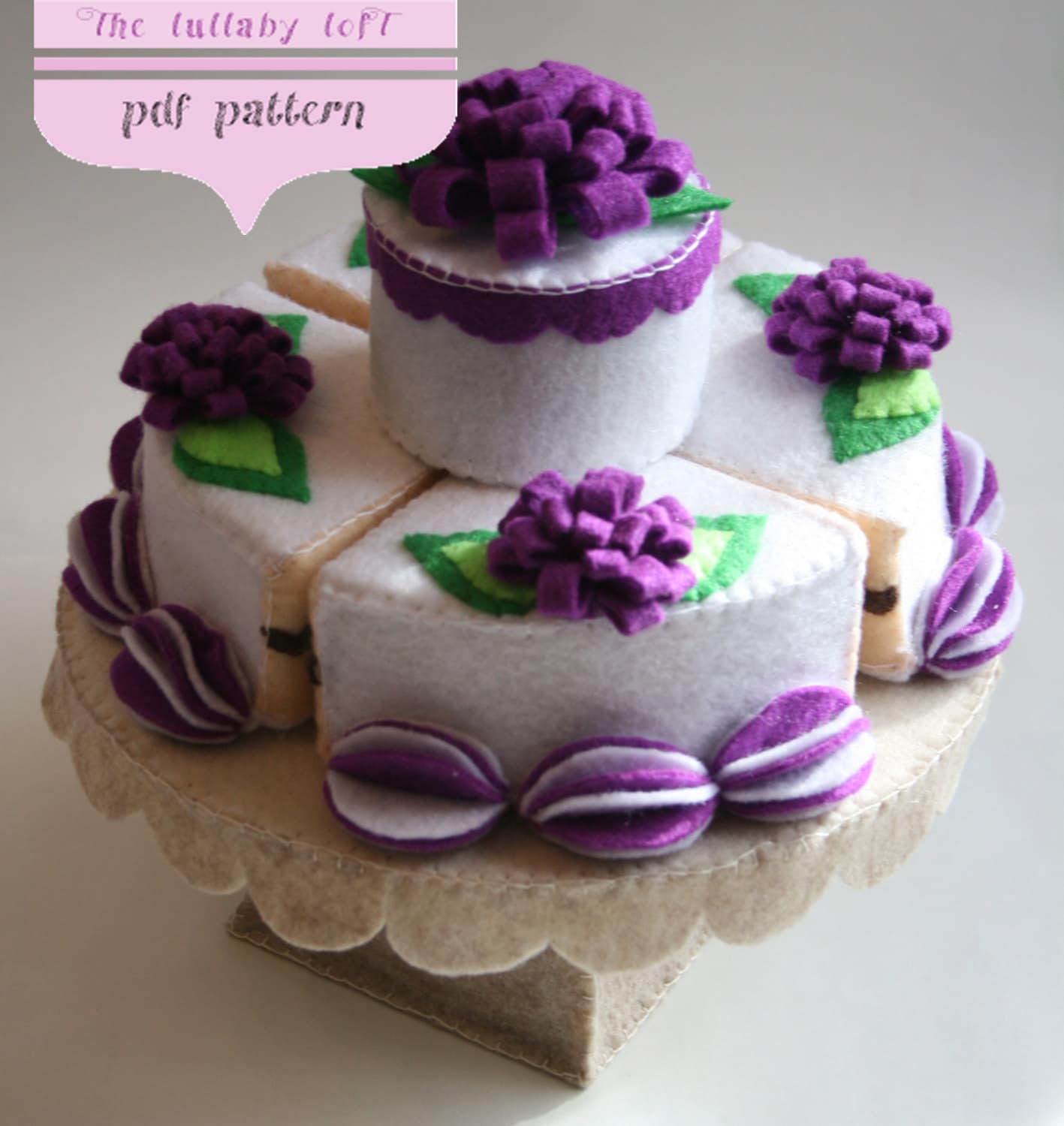 Felt Birthday Cake (2 Tier) --- PDF PATTERN --- with stand, candles & cake topper  --- Instant pdf Download ---