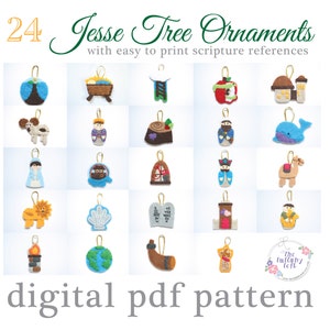 24 JESSE TREE Advent Ornaments PATTERN 24 Ornaments with easy to print scripture references Pattern image 2