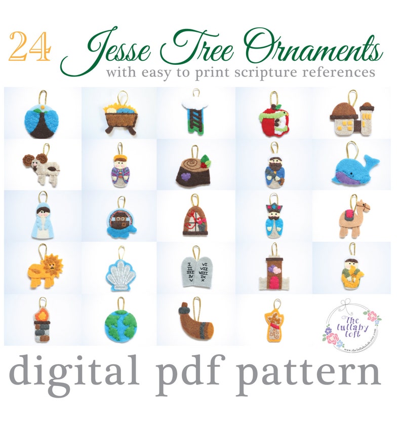 24 JESSE TREE Advent Ornaments PATTERN 24 Ornaments with easy to print scripture references Pattern image 2