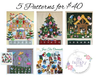 5 for 40 Holiday Ornaments & Advent Calendar PATTERNS • Gingerbread House • Christmas Tree • Nativity • Easter • Jesse Tree • Save 22 Bucks!