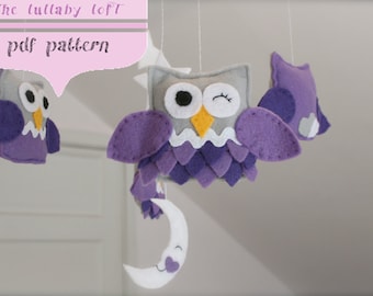 Owl Mobile PATTERN - Baby nursery mobile - including wooden hanger instructions - PDF Instant Download