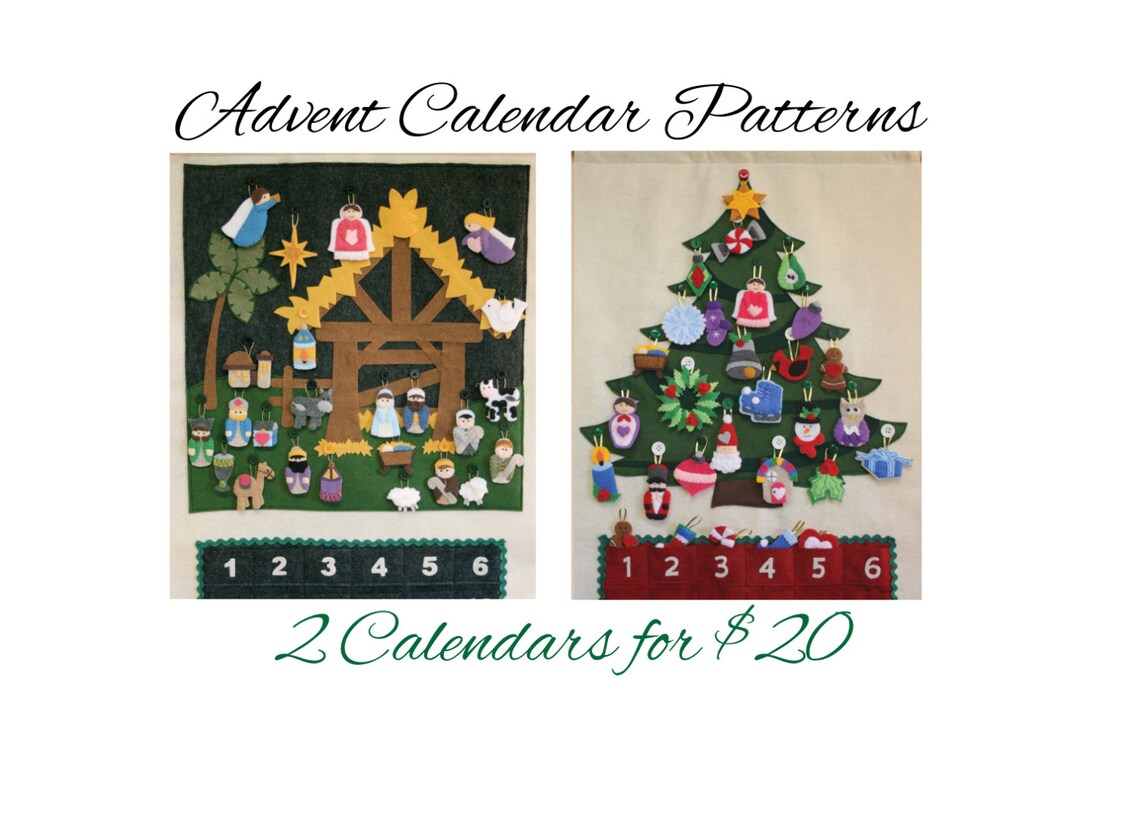 2 for 20 Advent Calendar Patterns Nativity & Christmas Tree Etsy