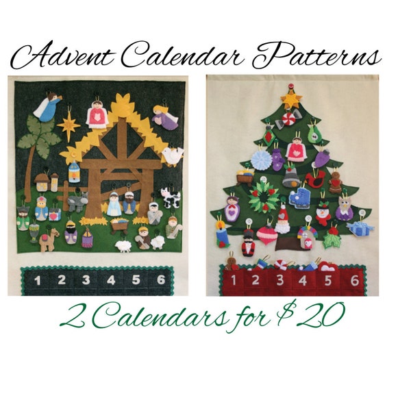 2 por 20 patrones de calendario de Adviento • Natividad y árbol de Navidad • ¡Ahorre 8 dólares!