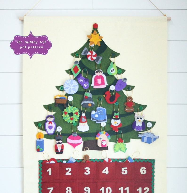 Christmas Tree Advent Calendar Pattern 29 Ornaments PATTERN Instant Digital Download Merry Christmas image 1