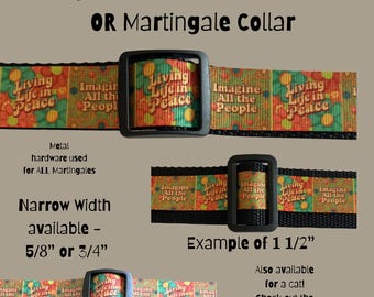 DOG Collar: adjustable buckle or martingale ,harness, leash .1 1/2” or OnE Inch 1”or 5/8” or 3/4” Retro Boho Peace Vibe