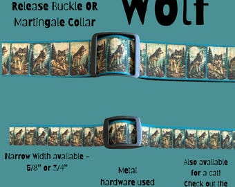 DOG Collar: adjustable buckle or martingale ,harness, leash .  Wolf / Wolves