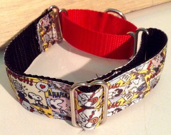Buckle or Martingale  Collar  1 1/2 or 2 "  *   with 1" Control strap * Peanuts *  *Greyhound, BIG DoG Adjustable*
