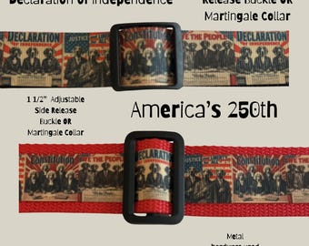 DOG Collar: American Constitution    adjustable buckle or martingale ,harness, leash . 1” or 1 1/2” width