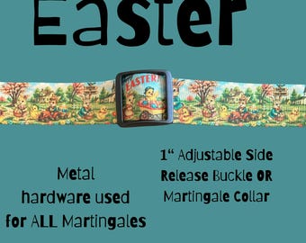 Retro Dog Collar: Adjustable Buckle or Martingale, Grosgrain Ribbon - Easter