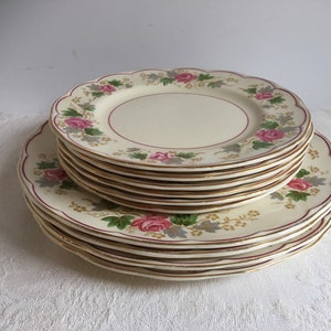 Swansea Rose, Grindley England. Creampetal Salad and Bread-and-Butter Set of 10