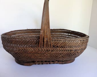 Vintgage Mid Century Chinese Bamboo Woven Basket.