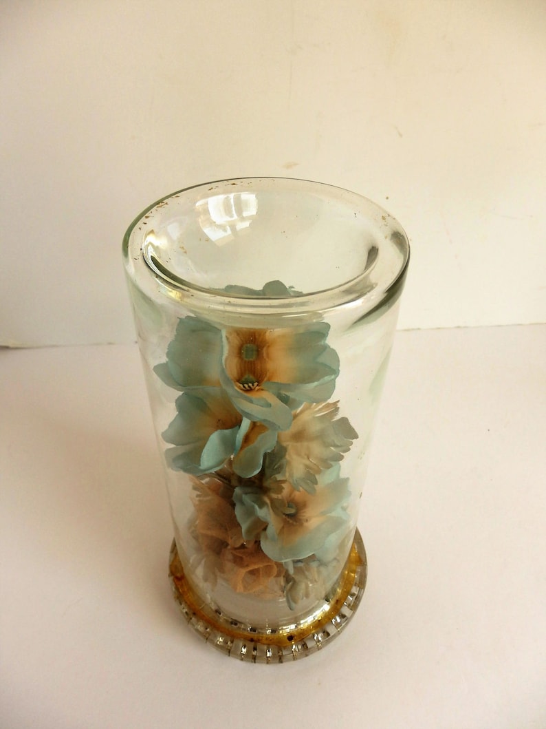 Glass Candle Holder with Enclosed Flowers. 'Starflower Etsy
