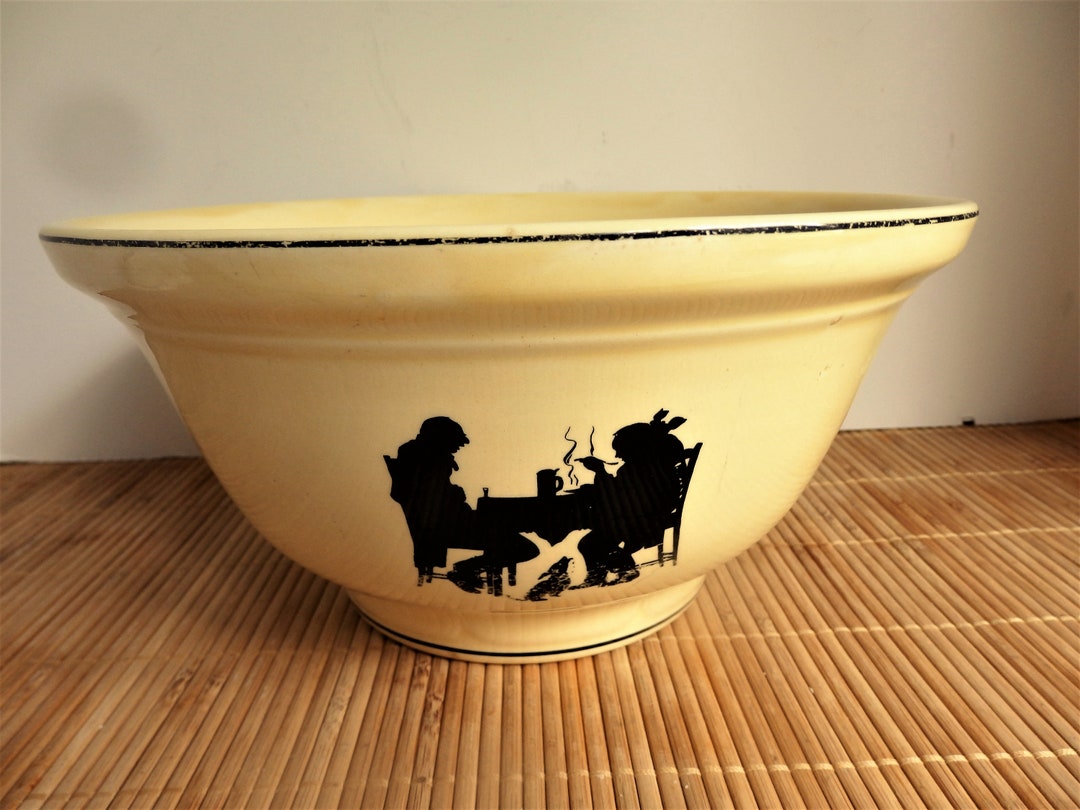 Crooksville Pantry Bakin Yellow Mixing Bowl With Silhouette Pattern