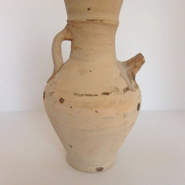 Antique Mediterranean Water Jug, 1800's or earlier, from Spain or Portugal. Unglazed Earthenware