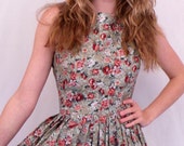 One of a kind Vintage style Floral Print Cocktail Dress- weddings, party dress, floral print