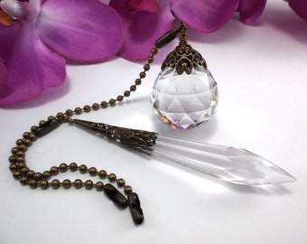 Lamp Pull Set of Two House Warming Gift Chain Pull Light Pull Home Decor Crystal Ceiling Fan Pulls 30mm and 20mm Pink Crystal Balls