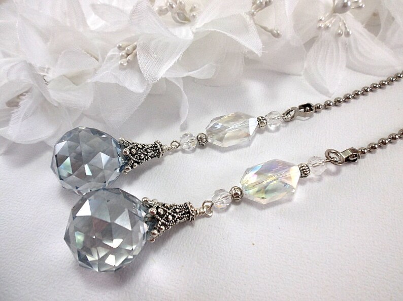 Ceiling Fan Pull Chain Set Blue Gray And Clear Crystal Ceiling Fan Pulls Ceiling Fan Chain Ceiling Fan Pull Chain Pull Chain Ornaments