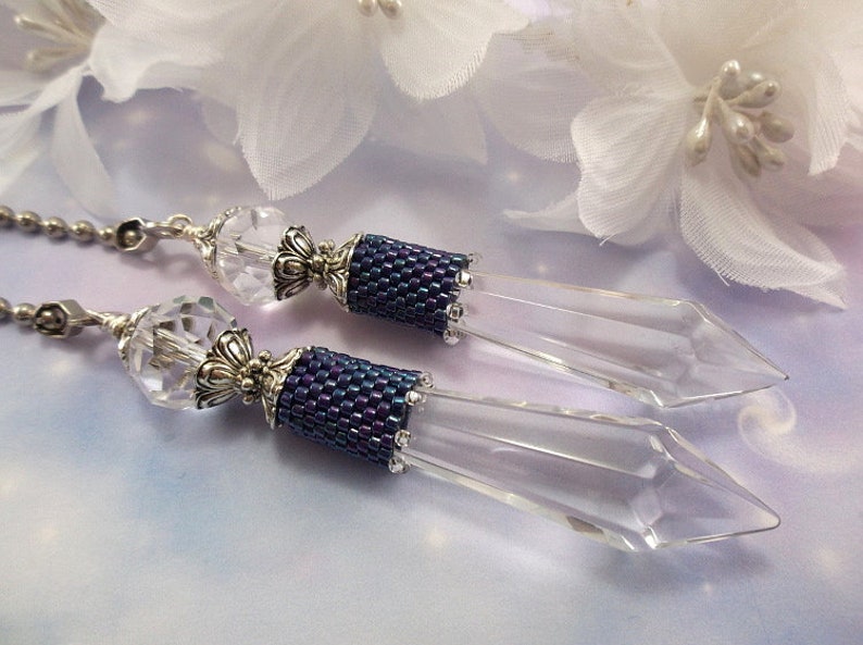 Set Of Two Crystal Ceiling Fan Pulls Light Pull Chain Pull Etsy