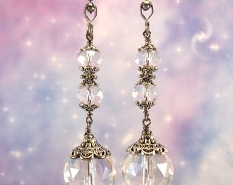 Set of Two, Clear Crystal Ceiling Fan Pulls, Crystal Light Pulls, Beaded Fan Pulls, Ball Chain Pull, Lamp Pull, Ball Chain Pull, Silver Pull