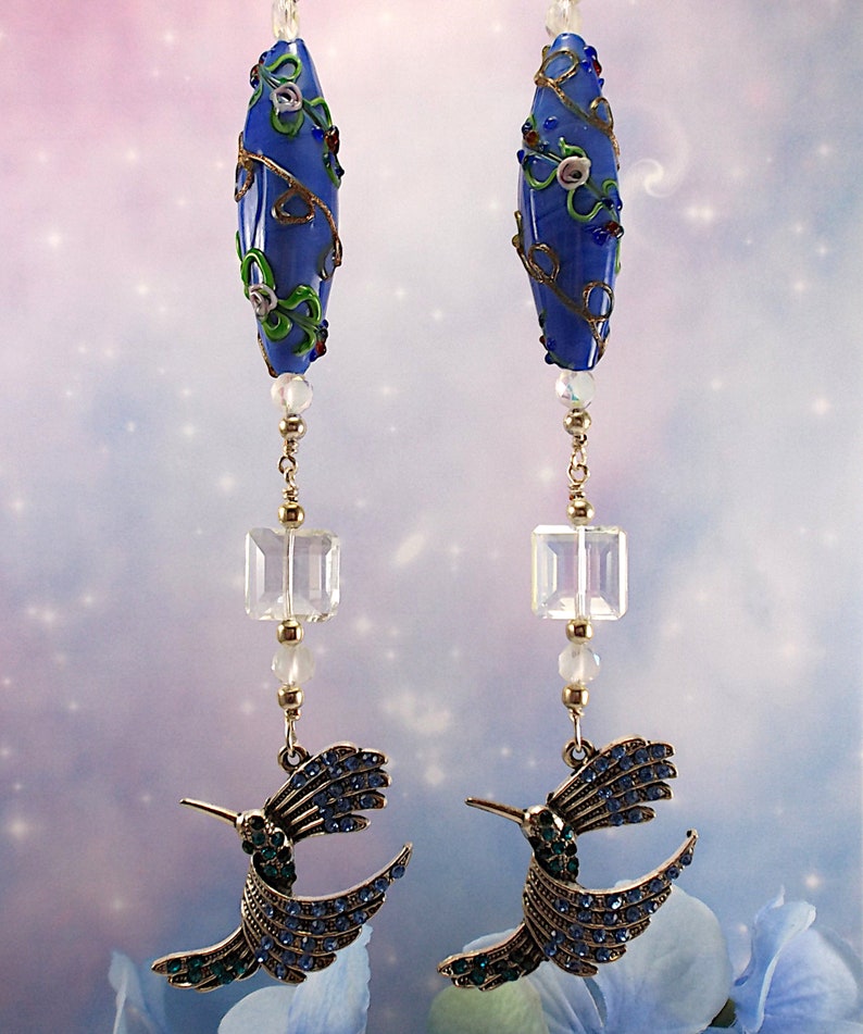 Set of Two Blue Hummingbird Ceiling Fan Pulls Crystal Etsy