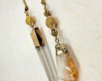 Topaz and Clear Quartz Crystal Ceiling Fan Pulls, Light Pull, Ball Chain Pull, Lamp Pull, Home Decor