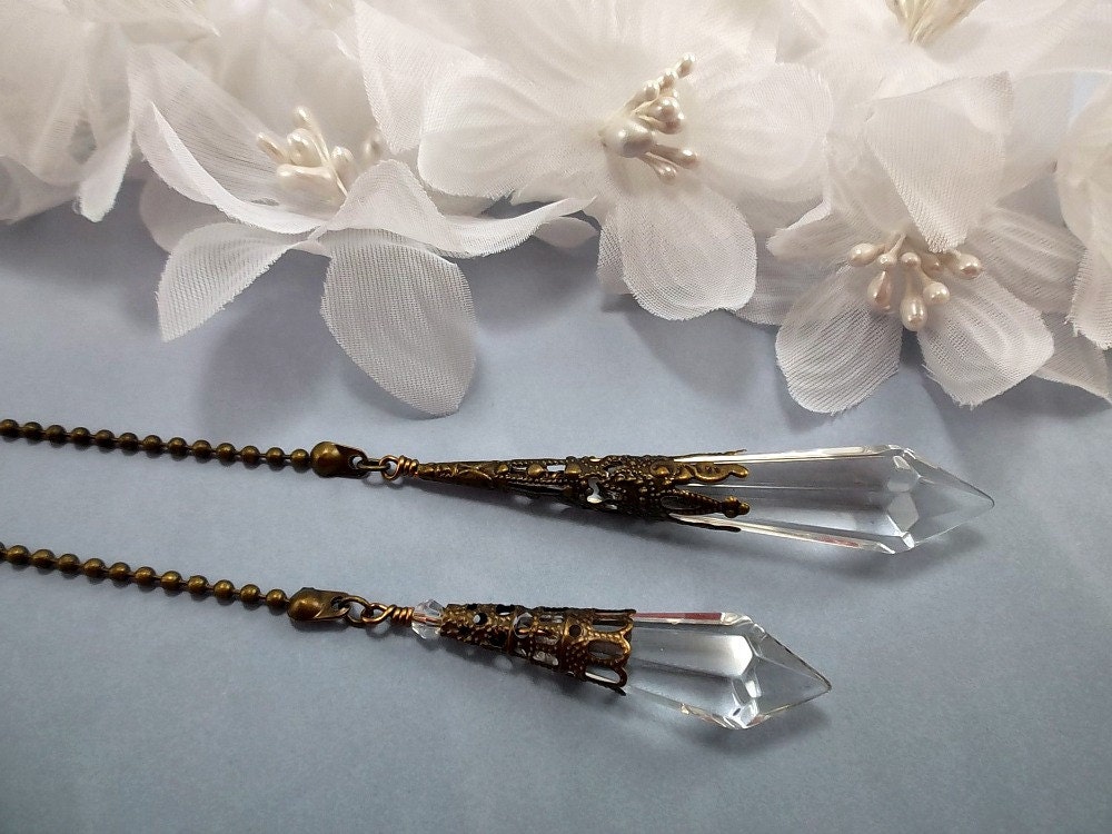 Set of Two Crystal Ceiling Fan Pulls Crystal Light Pulls Etsy