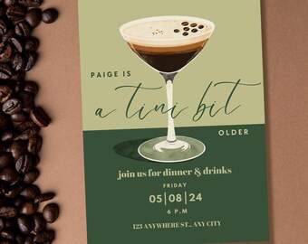 Espresso Martini Birthday Invitation: Customizable Canva Template
