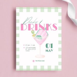 Pickleball Party Invitation: Dinks and Drinks, Cocktail Theme (Canva Template)