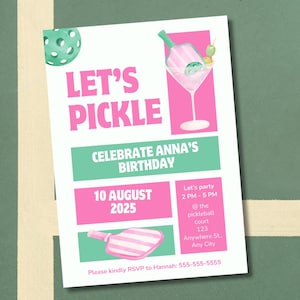 Pickleball Birthday Party Invitation Template (Canva)
