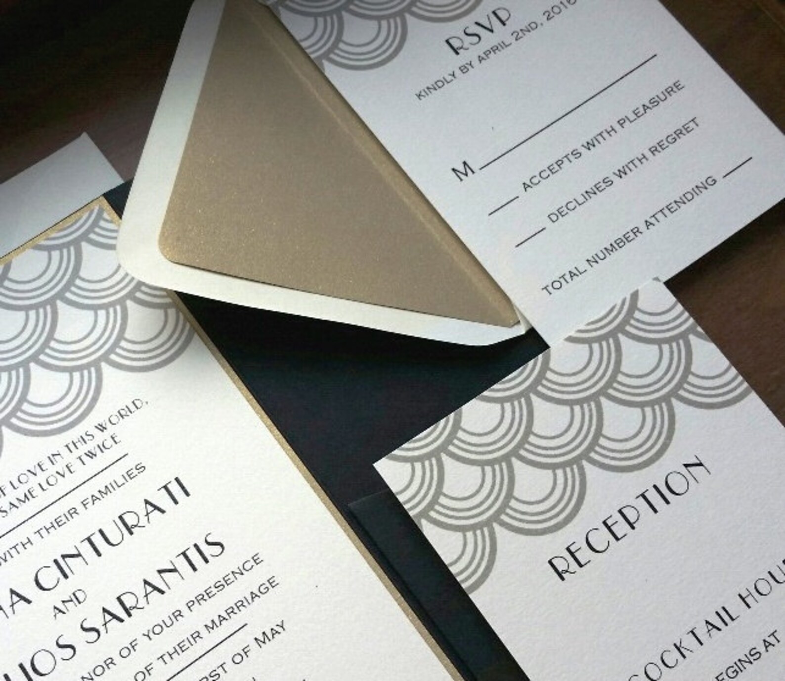 Pocket Fold Wedding Invitations / Scallop Modern / Reception Etsy