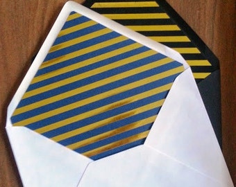 CLEARANCE // Custom Cut Envelop Liners / Set of 10 / Gold Foil / Horizontal Striped / Gold Foil & Black Liners / Any Size A2/A7/A6/Square