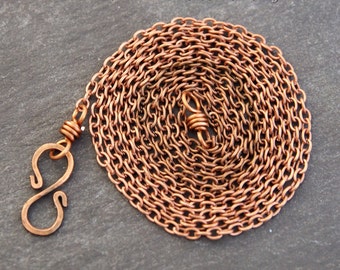 2mm Copper Necklace Chain - 16/18/20/22/24/30/36/40 Inches - Trace Chain - Copper Colour - Finished Chain - Solid Copper Findings