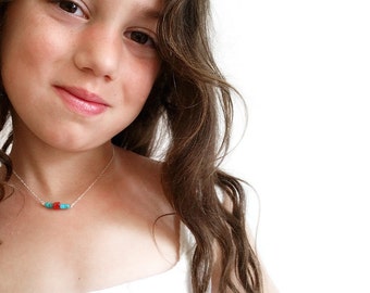 Turquoise necklace, Girl Jewelry, Turquoise beads necklace, flower girl necklace