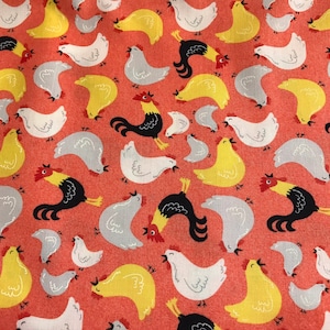 Tela de Times Treasures con diseño de gallinas, gallos y pollos, 100 % algodón, 112 cm