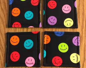 Colorful Smiley Face Fabric Coaters Set of 4