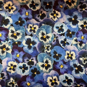 Pansies Blue Fabric by the Yard made by Timeless Treasures 100% Cotton 44 Inches Pansy Garden