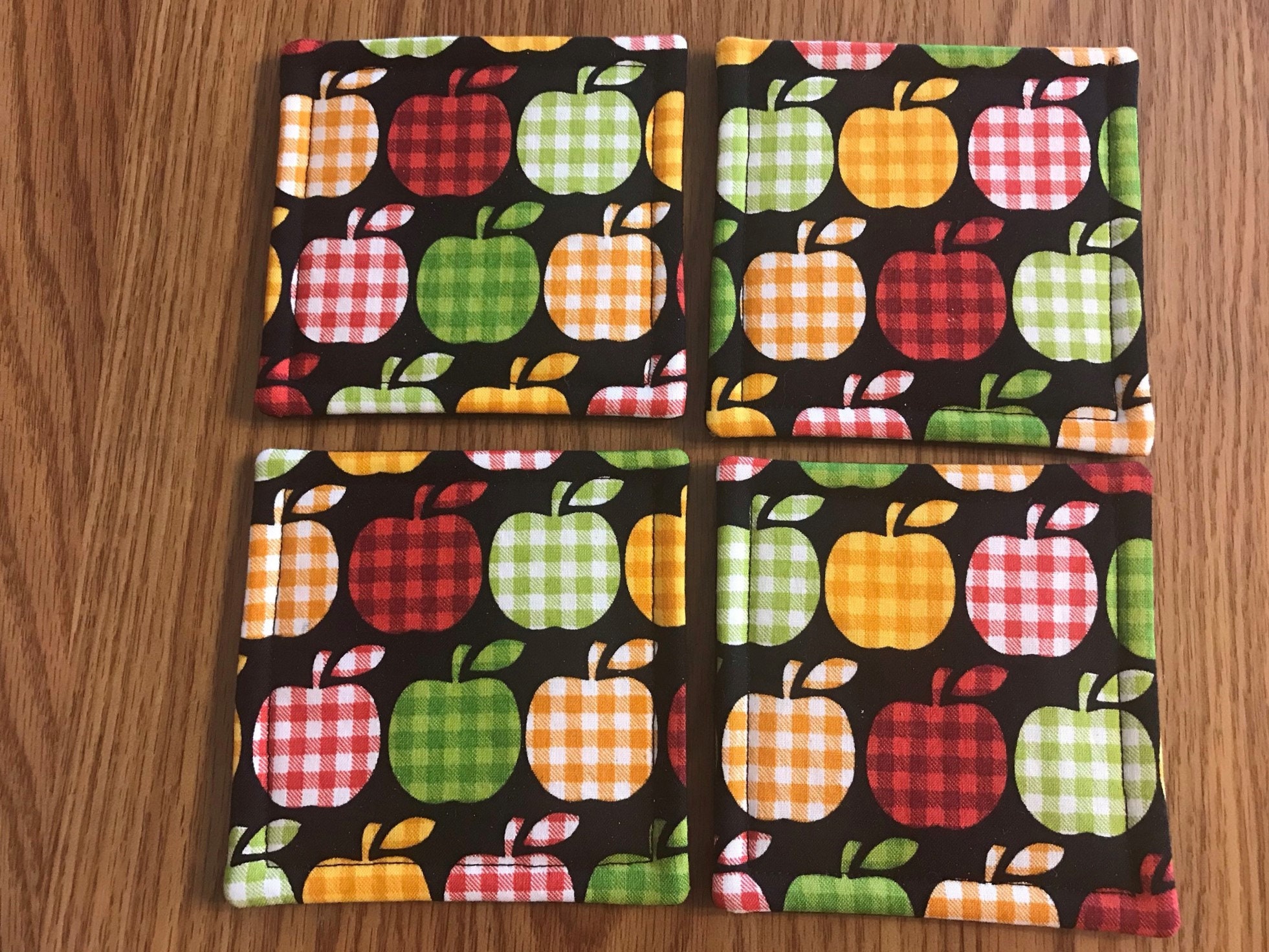 Apple Gingham Fabric Coasters Set of 4