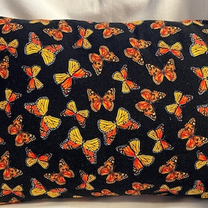 Butterfly Travel Pillow 16X12 inches with insert and zipper Orange and Yellow on Black Background 100% Cotton
