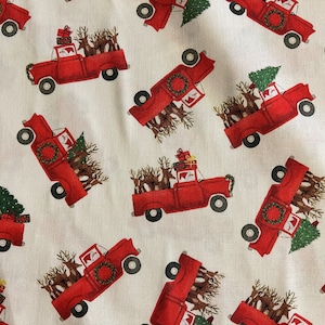 Christmas Red Pickup Truck Fabric by the Yard*****CLEARANCE 40 PERCENT off***** 44 Inches 100% Cotton Timeless Treasures
