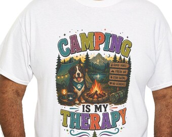 Bernese Mountain Dog Camping T-Shirt | Funny Berner Dog Lover Gift | Bernie Dog Camping Shirt | Retro Dog Owner Tee