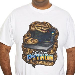 Funny Python Programmer Shirt, I Code in Python Tee, Snake Coding T-Shirt, Python Developer Gift, Software Engineer Shirt