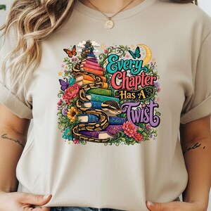 Ball Python Book Lover T-Shirt | Every Chapter Has a Twist Snake Shirt | Reptile Lover Librarian Bookworm Tee