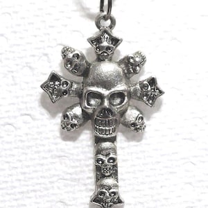 GOTHIC CROSS PENDANT Necklace | Intricate Star-Framed Skull | Dark Metal Fantasy Alternative Jewelry