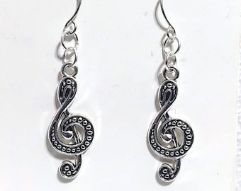 TREBLE CLEF EARRINGS | Music Lover Music Teacher Silver Tone Dangle Earrings