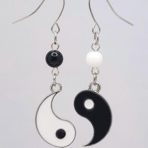 YIN YANG Dangle EARRINGS | Enamel Asymmetrical Black & White Balance Charm Spiritual
